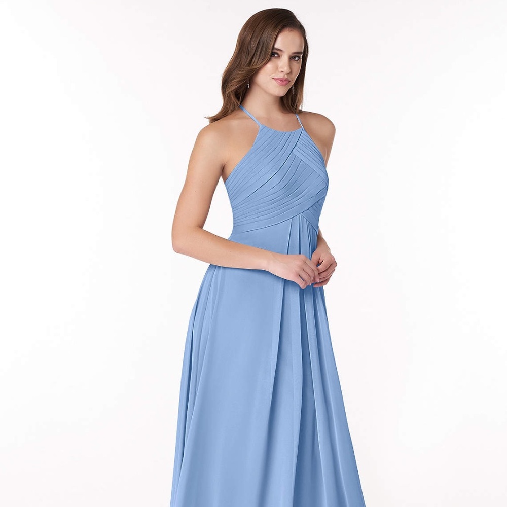 Azazie ginger steel blue bridesmaid dress